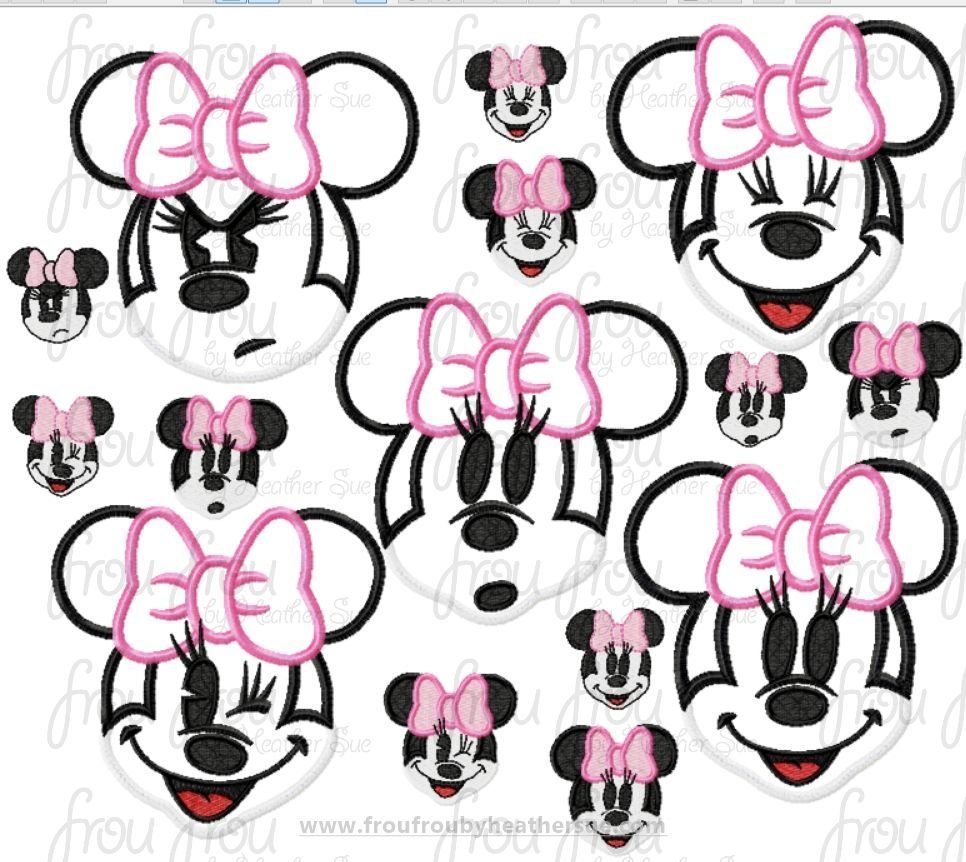 Emotions Miss Mouse Faces FIVE Design SET Machine Embroidery Filled and Applique Designs Multiple Sizes 1&quot;-16&quot;