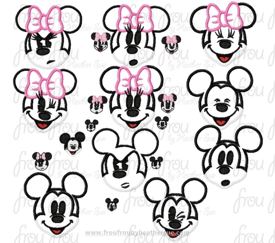 Emotions Mister and Miss Mouse Faces TEN Design SET Machine Embroidery Filled and Applique Designs Multiple Sizes 1&quot;-16&quot;