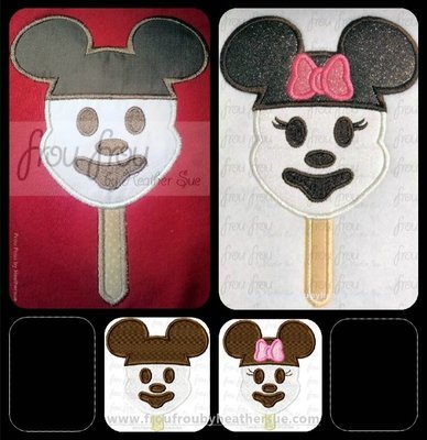Vintage Ice Cream Bar Mister and Miss Mouse with Face TWO Design SET Machine Applique Embroidery Design, Multiple sizes including 1