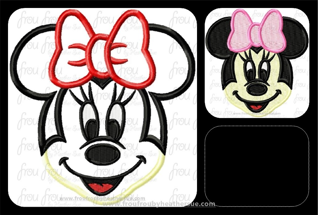 Smiling Miss Mouse Machine Applique and Filled Embroidery Design 2&quot;-12&quot;