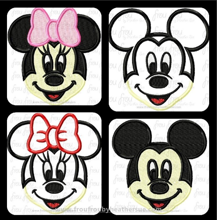 Smiling Miss and Mister Mouse TWO design SET Machine Applique and filled Embroidery Designs 3&quot;-12&quot;