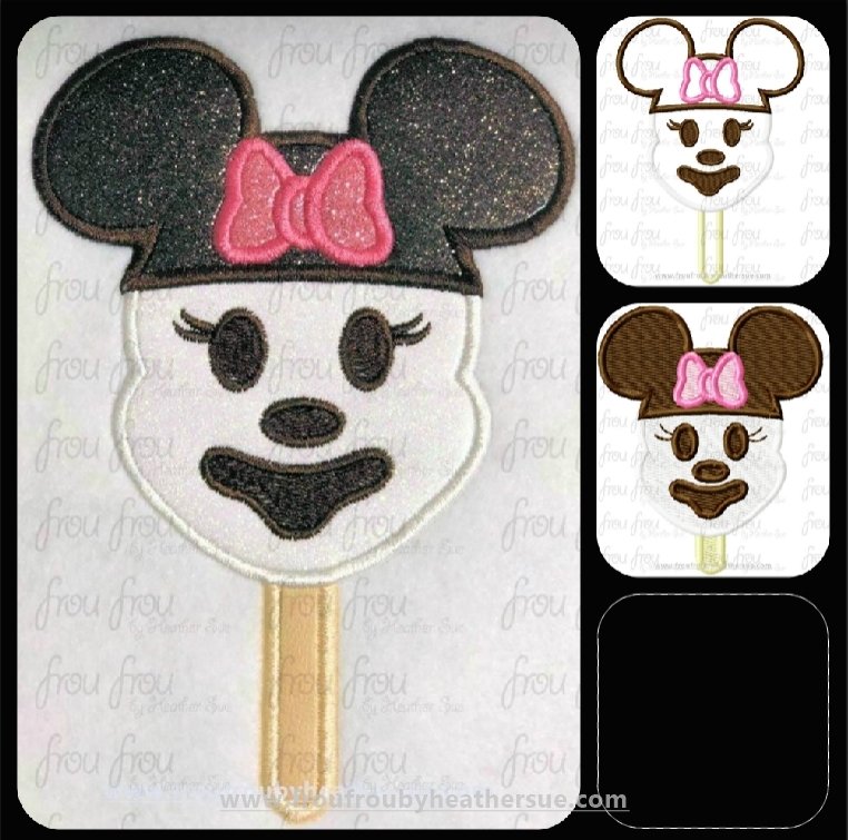 Vintage Ice Cream Bar Miss Mouse with Face SET Machine Applique and Filled Embroidery Design, Multiple sizes including 1"-10"