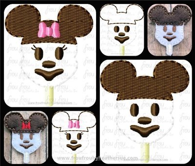 Clippie Vintage Ice Cream Bar Mister and Miss Mouse With Face TWO Design SET Machine Embroidery In The Hoop Project 1.5, 2, 3, and 4 inch