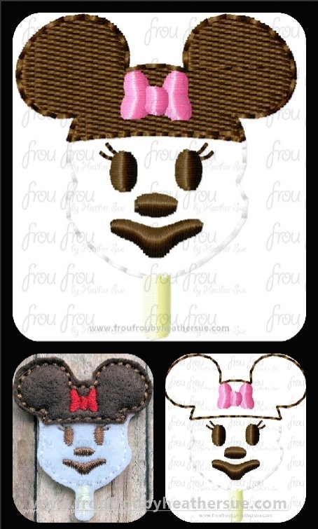 Clippie Vintage Ice Cream Bar Miss Mouse With Face Machine Embroidery In The Hoop Project 1.5, 2, 3, and 4 inch