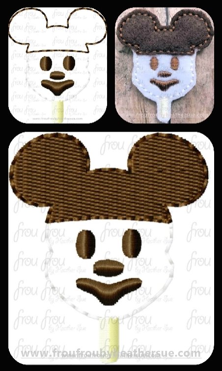 Clippie Vintage Ice Cream Bar Mister Mouse With Face Machine Embroidery In The Hoop Project 1.5, 2, 3, and 4 inch