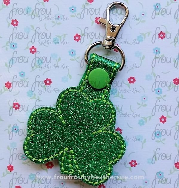 Shamrock Key Fob, short and long tab, velcro or snaps, THREE SIZES in the hoop Machine Applique Embroidery Design- 4&quot;, 7&quot;, and 10&quot;