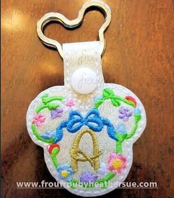 Flower Outline Miss Mouse Head Key Fob short and long tab, velcro or snaps, THREE SIZES in the hoop Machine Applique Embroidery Design- 4", 7", and 10"