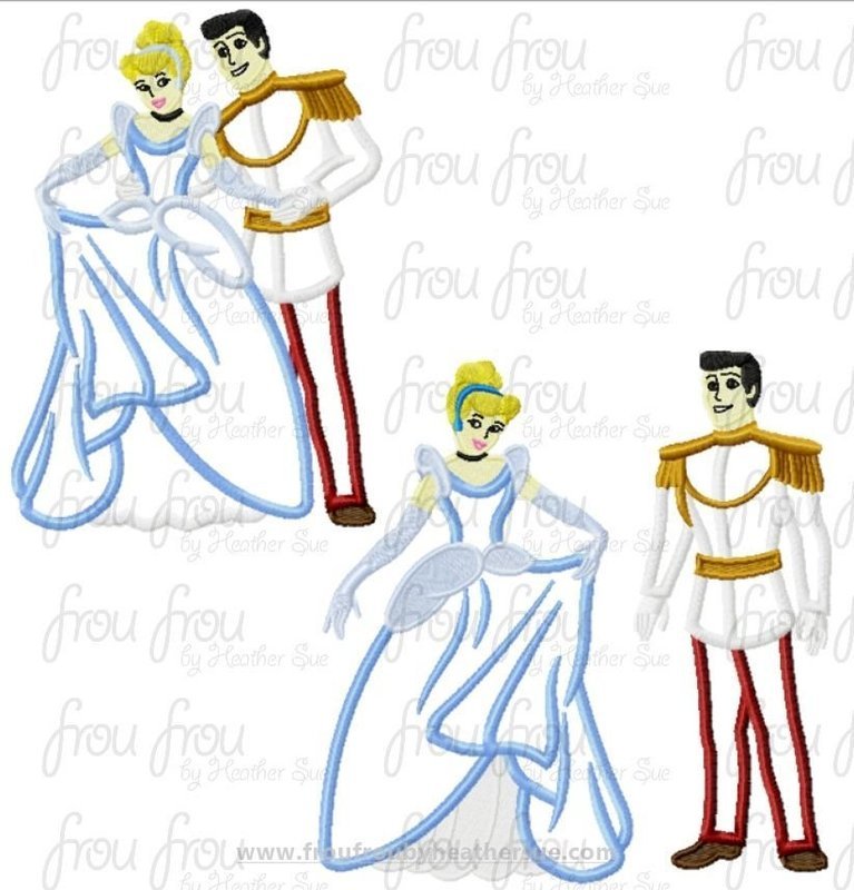 Charming Prince and Cindy Full Body In One Hoop and Separately THREE Design SET Princess Machine Applique Embroidery Design 4&quot;-12&quot;