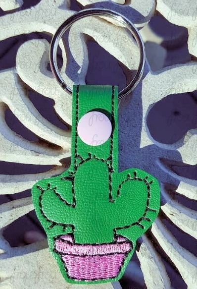 Cactus Key Fob Plant, short and long tab, velcro or snaps, THREE SIZES in the hoop Machine Applique Embroidery Design- 4&quot;, 7&quot;, and 10&quot;