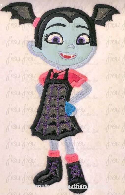 Vampire Girl Machine Applique Embroidery Design 4"-16"