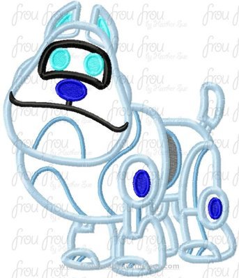 Arfy Robot Puppy Dog Friends Machine Applique and Filled Embroidery Design, multiple sizes, including 2