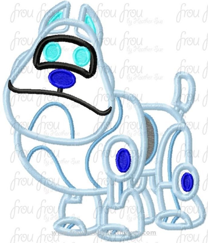 Arfy Robot Puppy Dog Friends Machine Applique and Filled Embroidery Design, multiple sizes, including 2&quot;-16&quot;