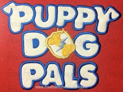 Puppy Dog Friends Logo Wording Machine Applique and Filled Embroidery Design, multiple sizes, including 2