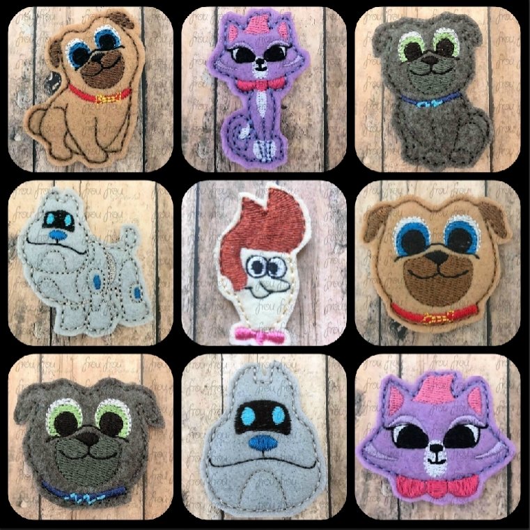 Clippie Puppy Dog Friends NINE Design SET Machine Embroidery In The Hoop Project 1.5, 2, 3 and 4 inch