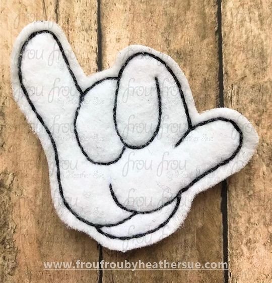 Clippie Shaka Hand Mister Mouse Machine Embroidery In The Hoop Project 1.5, 2, 3, and 4 inch