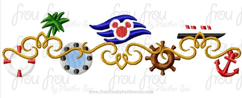 Dis Cruise Line Motif Machine Embroidery Design, Multiple sizes including 2"-16"