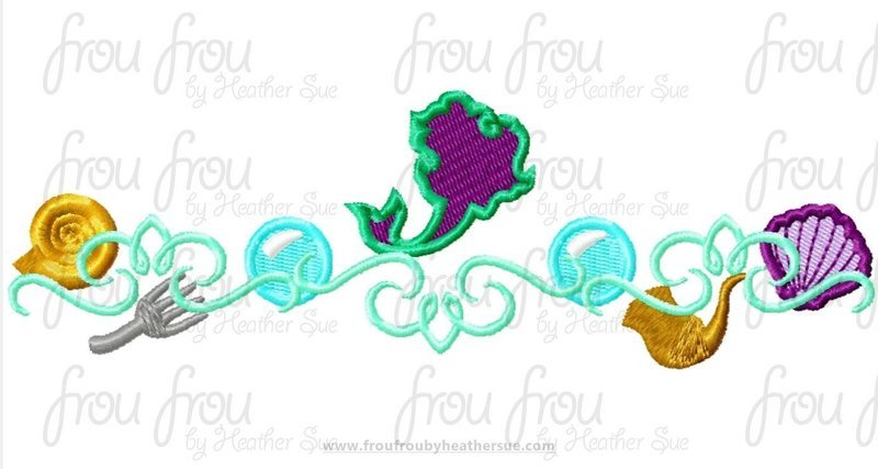 Ariah Mermaid Motif Machine Embroidery Design, Multiple sizes including 2"-16"