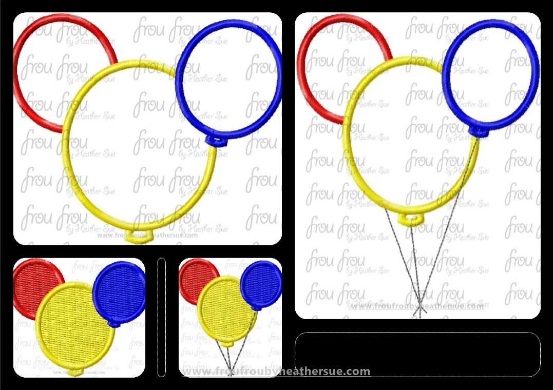 Balloons Mister Mouse Head, with and without string, TWO design SET Machine Applique Embroidery Design 2&quot;-16&quot;