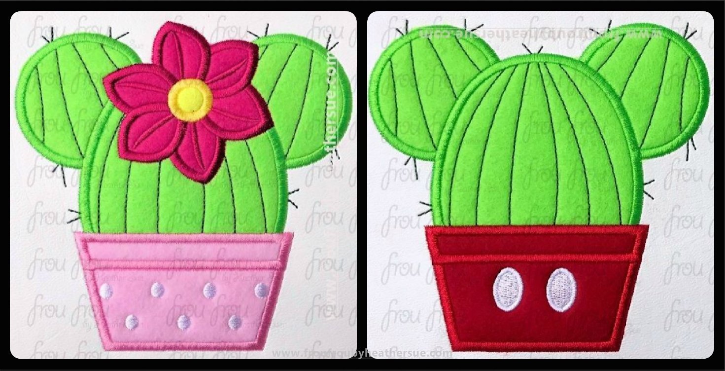 Cactus Plant Miss and Mister Mouse Head TWO design SET Machine Applique Embroidery Design 2&quot;-16&quot;