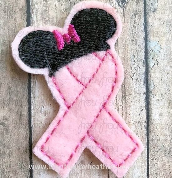 Clippie Miss Mouse Ears Awareness Ribbon Machine Embroidery In The Hoop Project 1.5, 2, 3, and 4 inch