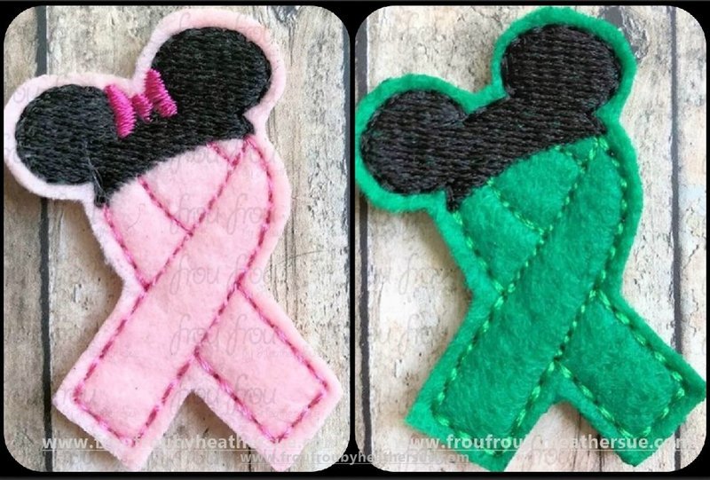 Clippie Miss and Mister Mouse Ears Awareness Ribbons TWO Design SET Machine Embroidery In The Hoop Project 1.5, 2, 3, and 4 inch