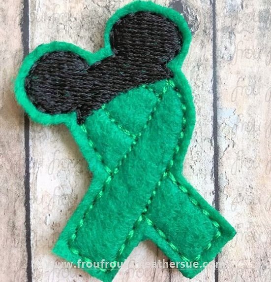 Clippie Mister Mouse Ears Awareness Ribbon Machine Embroidery In The Hoop Project 1.5, 2, 3, and 4 inch