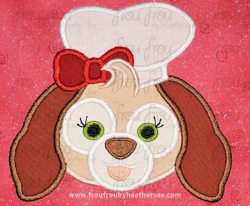Cook Dog Head Duff Bear Friend Machine Applique Embroidery Design, Multiple sizes including 2&quot;-16&quot;