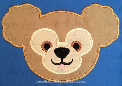 Duff Bear Head No Hat Ecpot Machine Applique Embroidery Design, Multiple sizes including 2"-16"