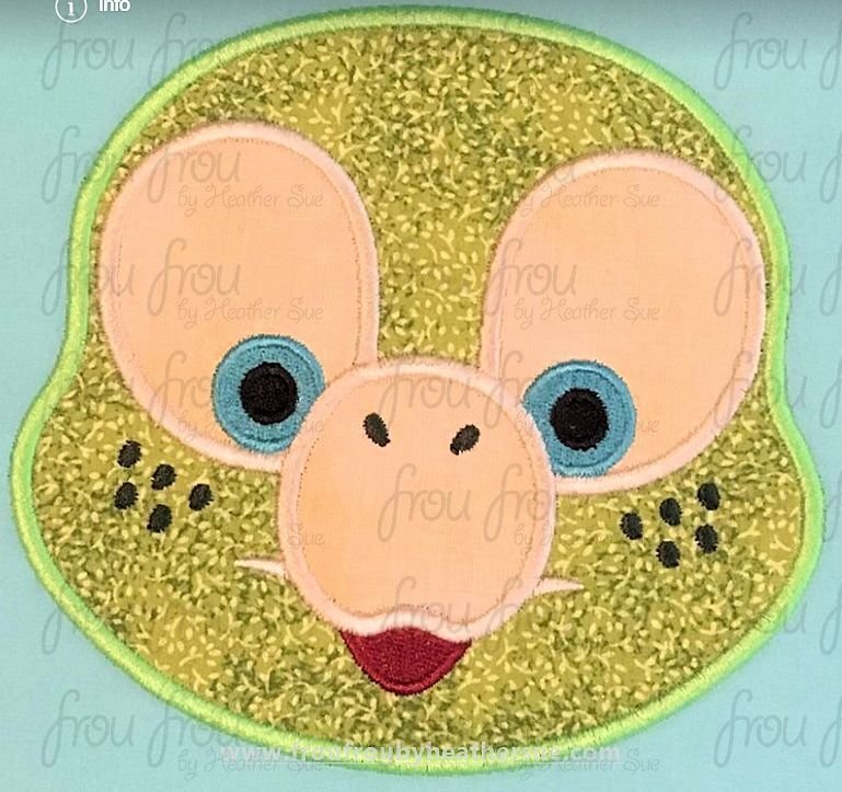 Oahu Turtle Head Duff Bear and Friends Machine Applique Embroidery Design, Multiple sizes including 2"-16"