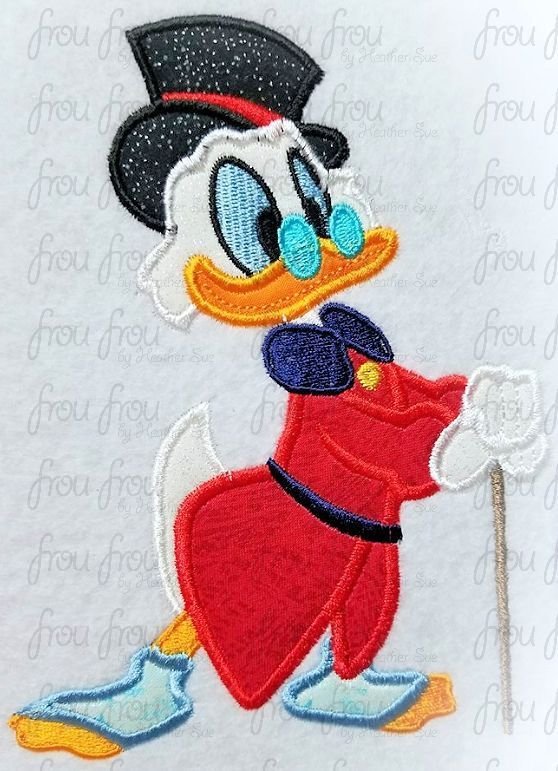 Uncle Scruge Duck Full Body Machine Applique Embroidery Design, Multiple Sizes- 4&quot;-16&quot;