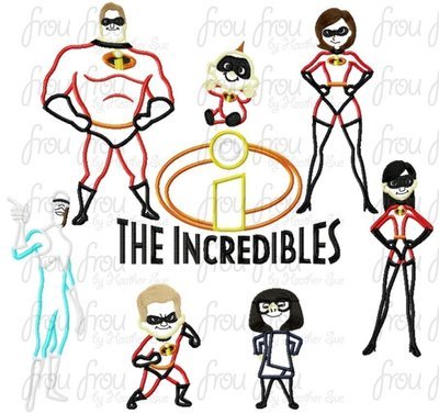 Incredible Superhero Family EIGHT Design SET Machine Applique Embroidery Design, some available in 1.5"-16"