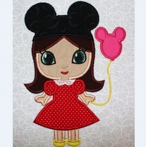 Dressed as Miss Mouse Little Cutie Princess Machine Applique Embroidery Design, multiple sizes, including 4 inch