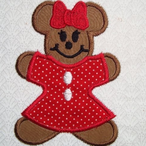 Gingerbread Woman Girl Miss Mouse machine applique embroidery design, Multiple Sizes including 4 inch