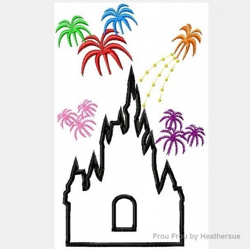 Castle Silhouette with Fireworks Machine Applique Embroidery Designs, multiple sizes including 4 inch