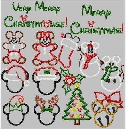 Christmas SET Mister and Miss Mouse machine applique embroidery- SEVENTEEN designs, multiple sizes, including four inch