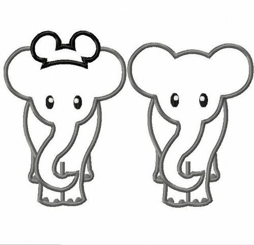 Elephant with and without Mister Mouse ears TWO DESIGNS Machine Applique Embroidery Design, Multiple sizes, including 4 inch