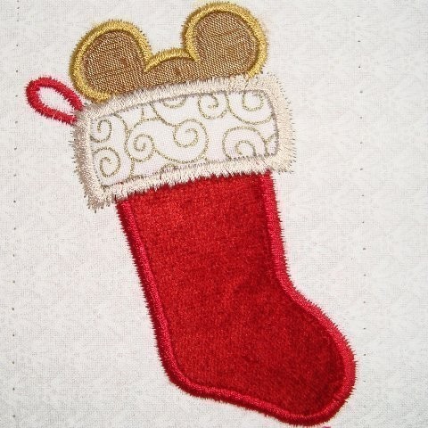 Christmas Stocking with Mister Mouse Inside Machine Applique Embroidery Design- Multiple sizes, including 4 inch