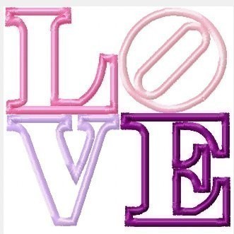 LOVE Machine Applique Embroidery Design, multiple sizes, including 4 inch
