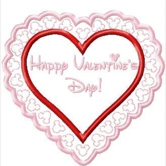 Heart  Valentine with Hidden Mister Mouse Lace TWO Machine Applique Embroidery Designs, multiple sizes, including 4 inch