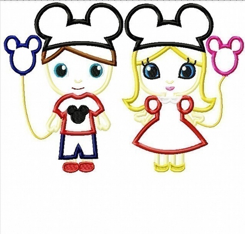 Boy with Mister Mouse Shirt and Girl Dressed as Miss Mouse SET Little Cutie Prince and Princess Machine Applique Embroidery Designs, multiple sizes, including 4 inch