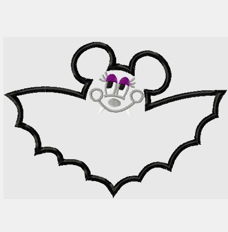 Halloween Miss Mouse Vampire Bat Machine Applique Embroidery Design, multiple sizes, including 4 inch hoop