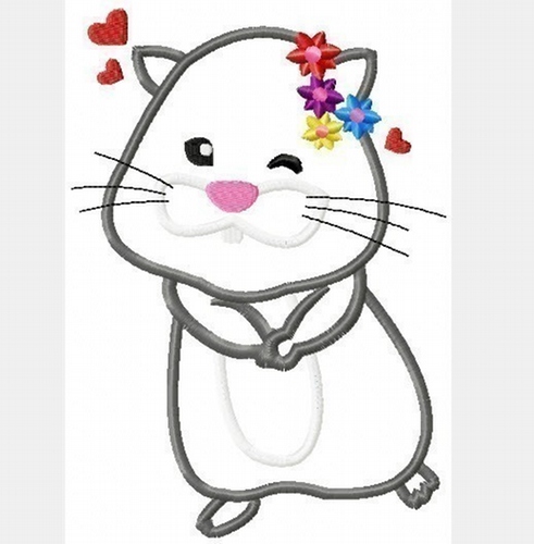 Gray Zum  Zum Hamster Pets- Machine Applique Embroidery Design, Multiple Sizes, including 4 inch