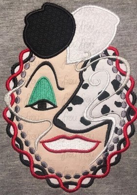 Cruel Lady and Dalmatian Dog Profile Silhouette in Frame Villain and Hero Machine Applique Embroidery Design, multiple sizes including 4