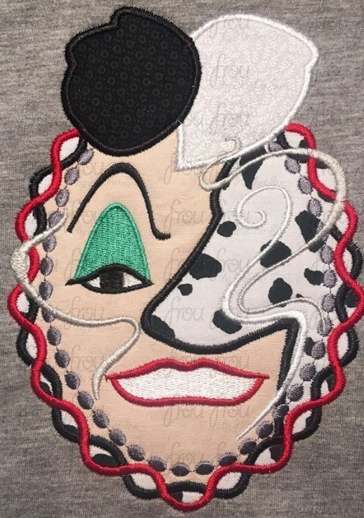 Cruel Lady and Dalmatian Dog Profile Silhouette in Frame Villain and Hero Machine Applique Embroidery Design, multiple sizes including 4"-16"