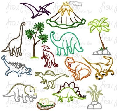Dinosaurs FIFTEEN Design SET 3 designs are FREE! Machine Applique and Filled Embroidery Designs 2