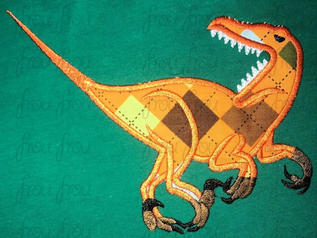 Velociraptor Dinosaur Skeleton Applique Machine Embroidery Design 5x7 and 6x10