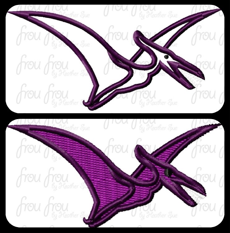Pterodactyl Dinosaur Machine Applique and Filled Embroidery Designs 2&quot;-16&quot;