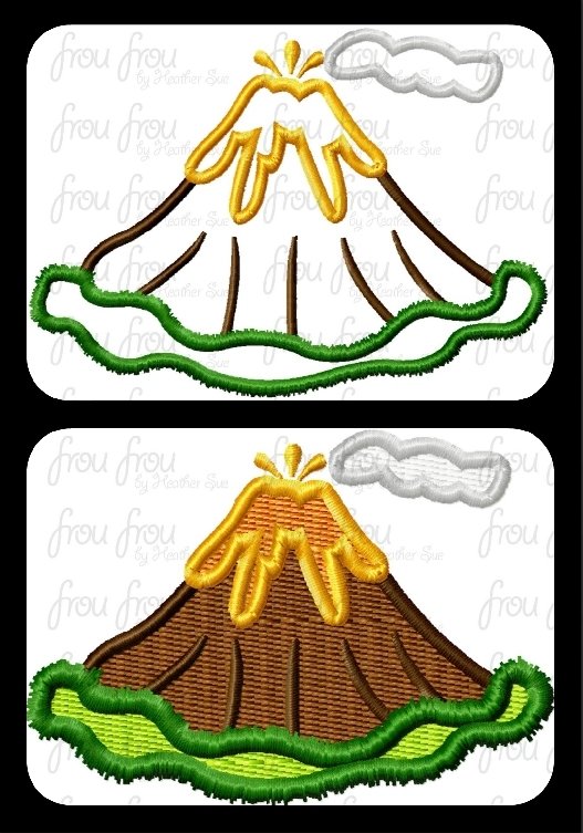 Volcano Dinosaur Machine Applique and Filled Embroidery Designs 2&quot;-16&quot;