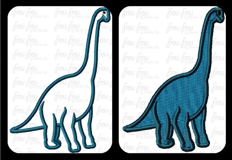 Brachiosaurus Dinosaur Machine Applique and Filled Embroidery Designs 2&quot;-16&quot;