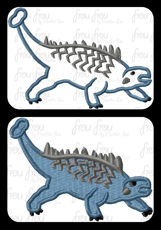 Anklyosaurus Dinosaur Machine Applique and Filled Embroidery Designs 2&quot;-16&quot;